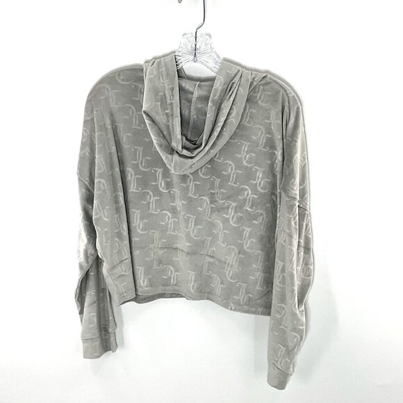 Juicy Couture‎ Hoodie Loungewear Women XL Gray Velour Logo Cropped Pullover - Picture 2 of 13